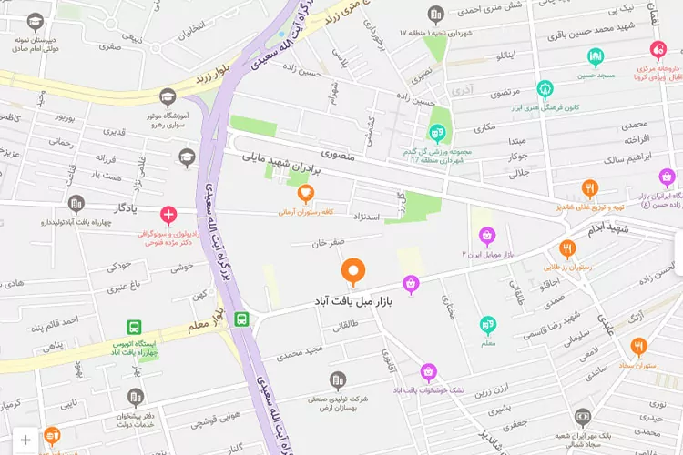 مسیر بازار مبل یافت آباد